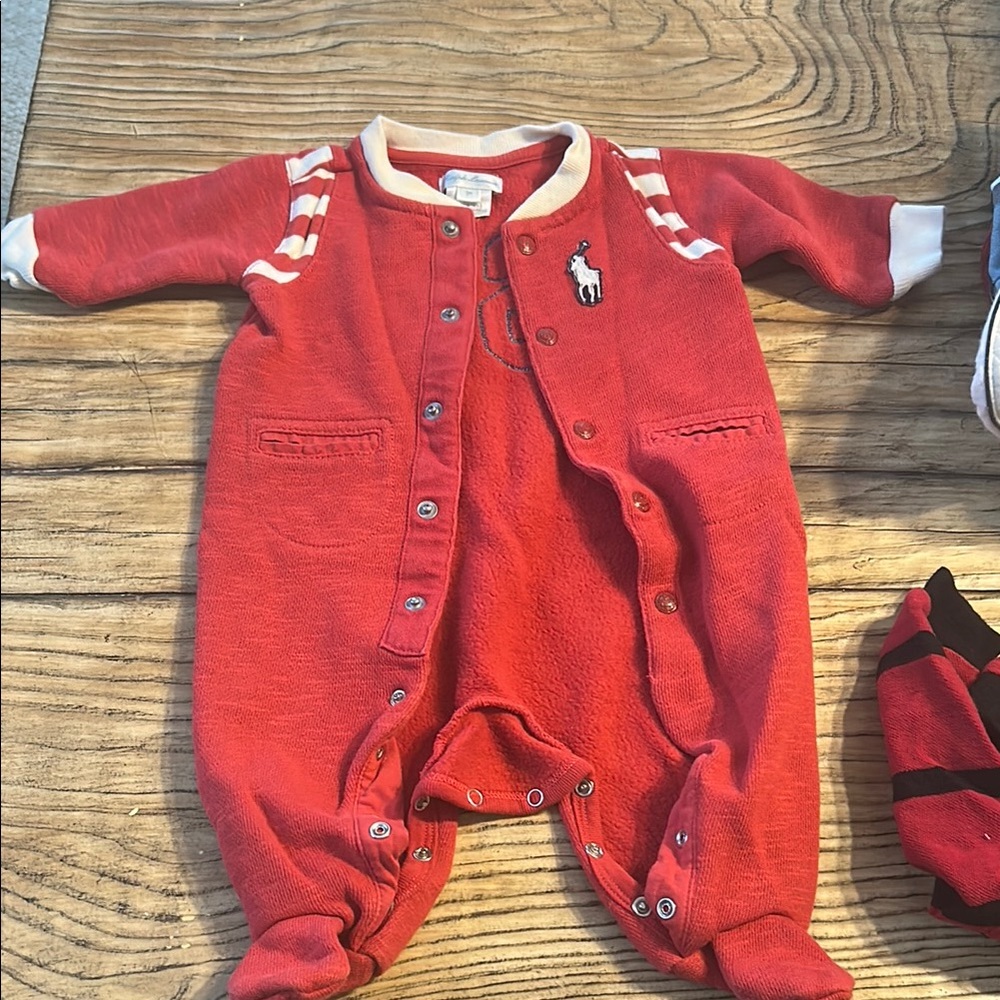 Ralph Lauren Red and White Footies One Piece